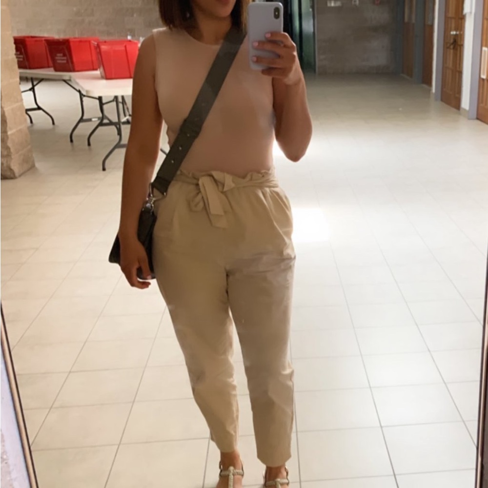 Zara Tan Trousers with Elastic Waistband